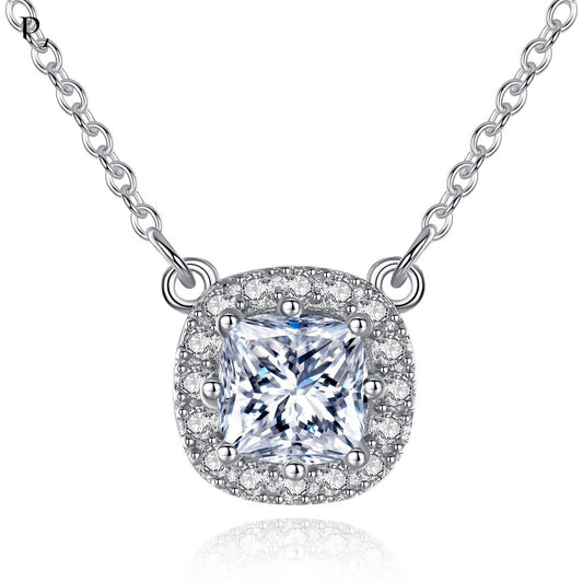 Aetolia 925 Sterling Silver 18K Gold Plated Square Sparkle Halo Pendant Necklace SN0035