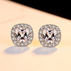 Aetolia 925 Sterling Silver 18K Gold Plated Square Halo Stud Earrings SE0034