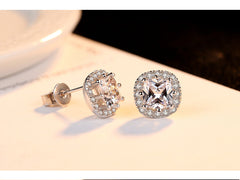 Aetolia 925 Sterling Silver 18K Gold Plated Square Halo Stud Earrings SE0034