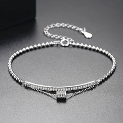 Aetolia 925 Sterling Silver 18K Gold Plated Cylinder Cubic Zirconia Adjustable Bead Bracelet SB0041