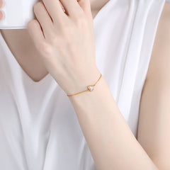 Aetolia 925 Sterling Silver 18K Gold Plated Heart Paving Setting Pink CZ Diamond Chain Bracelet SB-485