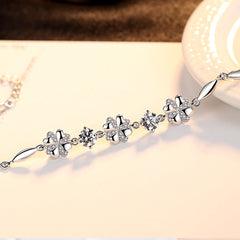 Aetolia 925 Sterling Silver 18K Gold Plated Luxury Flower CZ Diamond Chain Bracelet SB0053