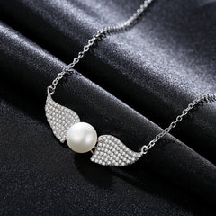 Aetolia 925 Sterling Silver Natural Freshwater Pearl Necklace Angel Wings Pendant Necklace FN0012