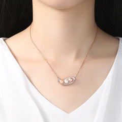Aetolia 925 Sterling Silver Natural Freshwater Pearl Necklace Mixed Color 3 Pearls Pendant Necklace FN0013