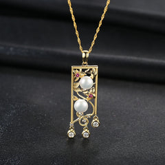 Aetolia 925 Sterling Silver Natural Freshwater Pearl Necklace Hollow Engrave Flower Pendant Necklace FN0039