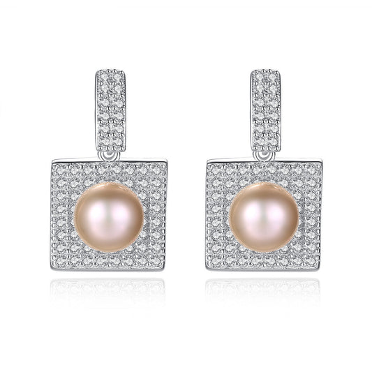 Aetolia 925 Sterling Silver Natural Freshwater Pearl Earrings Square Halo Stud Earrings FE0063