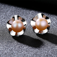 Aetolia 925 Sterling Silver Natural Freshwater Pearl Earrings Simple Flower Stud Earrings FE0024