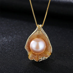 Aetolia 925 Sterling Silver Natural Freshwater Pearl Necklace Charm Shell Design Pendant Necklace FN0018