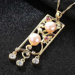 Aetolia 925 Sterling Silver Natural Freshwater Pearl Necklace Hollow Engrave Flower Pendant Necklace FN0039