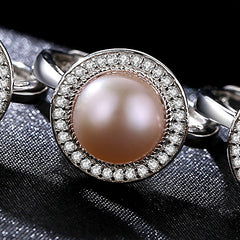 Aetolia 925 Sterling Silver Natural Freshwater Pearl Rings Circular Disc Halo CZ Diamond Adjustable Open Ring FR0002