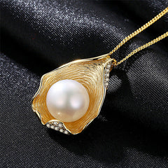 Aetolia 925 Sterling Silver Natural Freshwater Pearl Necklace Charm Shell Design Pendant Necklace FN0018