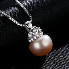 Aetolia 925 Sterling Silver Natural Freshwater Pearl Necklace Crown CZ Diamond Pendant Necklace FN0004