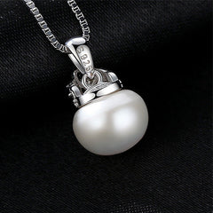 Aetolia 925 Sterling Silver Natural Freshwater Pearl Necklace Crown CZ Diamond Pendant Necklace FN0004