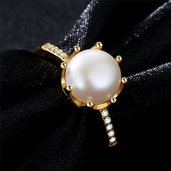 Aetolia 925 Sterling Silver Natural Freshwater Pearl Rings Eight Prong Crown Shaped Adjustable Open Ring FR0001