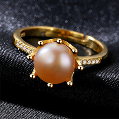 Aetolia 925 Sterling Silver Natural Freshwater Pearl Rings Eight Prong Crown Shaped Adjustable Open Ring FR0001