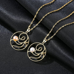 Aetolia 925 Sterling Silver Natural Freshwater Pearl Necklace Hollow Carved Circle Pendant Necklace FN0050