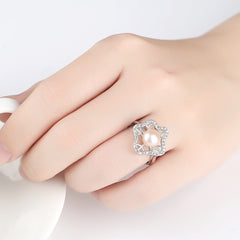 Aetolia 925 Sterling Silver Natural Freshwater Pearl Rings Irregular Flower Adjustable Open Ring FR0003