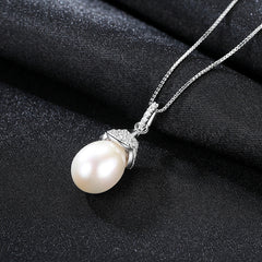 Aetolia 925 Sterling Silver Natural Freshwater Pearl Necklace Small Birthday Hat Halo CZ Diamond Pendant Necklace FN0029