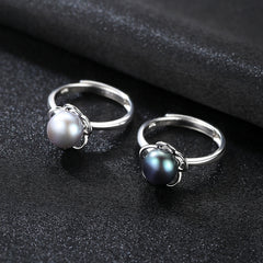 Aetolia 925 Sterling Silver Natural Freshwater Pearl Rings Hollow Out Flower Adjustable Open Ring FR0007