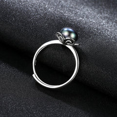 Aetolia 925 Sterling Silver Natural Freshwater Pearl Rings Hollow Out Flower Adjustable Open Ring FR0007