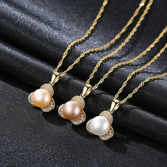 Aetolia 925 Sterling Silver Natural Freshwater Pearl Necklace Halo Flower Pendant Necklace FN0052
