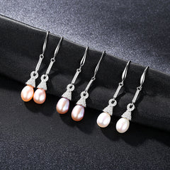 Aetolia 925 Sterling Silver Natural Freshwater Pearl Earrings CZ Diamond Long Dangle Drop Earrings FE0002