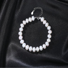 Aetolia 925 Sterling Silver Natural Freshwater Pearl Bracelet Bead Bangle Adjustable Chain Bracelet FB0011