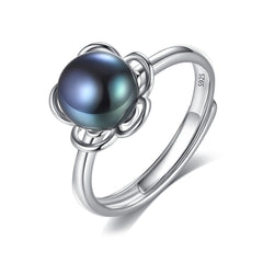 Aetolia 925 Sterling Silver Natural Freshwater Pearl Rings Hollow Out Flower Adjustable Open Ring FR0007