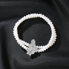 Aetolia 925 Sterling Silver Natural Freshwater Pearl Bracelet Butterfly Double Layer Pearl Bracelet FB0006