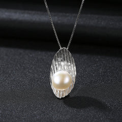 Aetolia 925 Sterling Silver Natural Freshwater Pearl Necklace Leaf Shaped Pendant Necklace FN0076