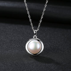 Aetolia 925 Sterling Silver Natural Freshwater Pearl Necklace Elegant White Pearl Pendant Necklace FN0078