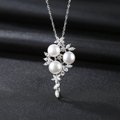 Aetolia 925 Sterling Silver Natural Freshwater Pearl Necklace Blossom 3 Pearls Pendant Necklace FN0079