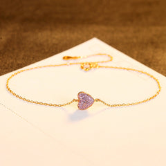 Aetolia 925 Sterling Silver 18K Gold Plated Heart Paving Setting Pink CZ Diamond Chain Bracelet SB-485