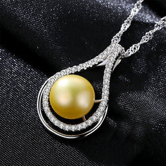 Aetolia 925 Sterling Silver Natural Freshwater Pearl Necklace Waterdrop CZ Diamond Pendant Necklace FN0020