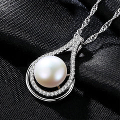 Aetolia 925 Sterling Silver Natural Freshwater Pearl Necklace Waterdrop CZ Diamond Pendant Necklace FN0020