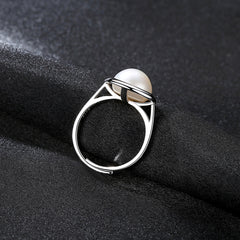 Aetolia 925 Sterling Silver Natural Freshwater Pearl Rings Geometric Round Adjustable Open Ring FR0009