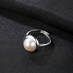 Aetolia 925 Sterling Silver Natural Freshwater Pearl Rings Geometric Round Adjustable Open Ring FR0009