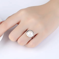 Aetolia 925 Sterling Silver Natural Freshwater Pearl Rings Geometric Round Adjustable Open Ring FR0009