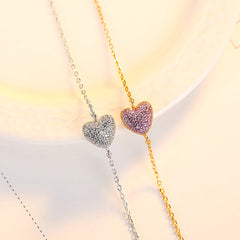 Aetolia 925 Sterling Silver 18K Gold Plated Heart Paving Setting Pink CZ Diamond Chain Bracelet SB-485