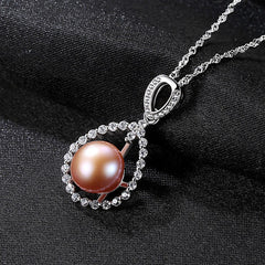 Aetolia 925 Sterling Silver Natural Freshwater Pearl Necklace Elegant Drop CZ Diamond Pendant Necklace FN0042