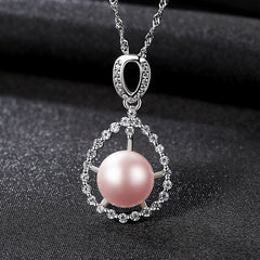 Aetolia 925 Sterling Silver Natural Freshwater Pearl Necklace Elegant Drop CZ Diamond Pendant Necklace FN0042