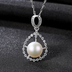 Aetolia 925 Sterling Silver Natural Freshwater Pearl Necklace Elegant Drop CZ Diamond Pendant Necklace FN0042