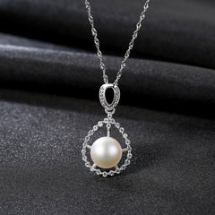 Aetolia 925 Sterling Silver Natural Freshwater Pearl Necklace Elegant Drop CZ Diamond Pendant Necklace FN0042