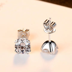 Aetolia 925 Sterling Silver 18K Gold Plated Heart 4 Prongs Round Solitaire Stud Earrings SE0101