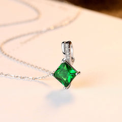 Aetolia 925 Sterling Silver 18K Gold Plated Elegant Emerald CZ Diamond Pendant Necklace SN0047