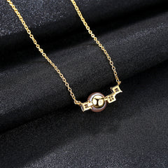 Aetolia 925 Sterling Silver Natural Freshwater Pearl Necklace 2 Square Solitaire CZ Diamond Pendant Necklace FN0089