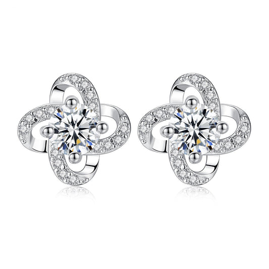 Aetolia 925 Sterling Silver 18K Gold Plated Flower Knot Cubic Zirconia Stud Earrings SE0089