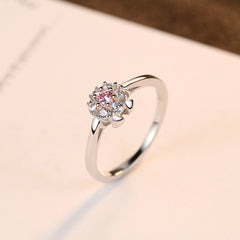 Aetolia 925 Sterling Silver 18K Gold Plated Flower Shaped Pink Solitaire CZ Diamond Ring SR0057