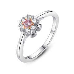 Aetolia 925 Sterling Silver 18K Gold Plated Flower Shaped Pink Solitaire CZ Diamond Ring SR0057