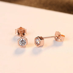 Aetolia 925 Sterling Silver 18K Gold Plated Rose Gold Hexagon Bezel Set Stud Earrings SE0064